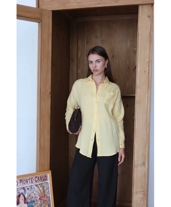 Tek cepli müslin gömlek sarı