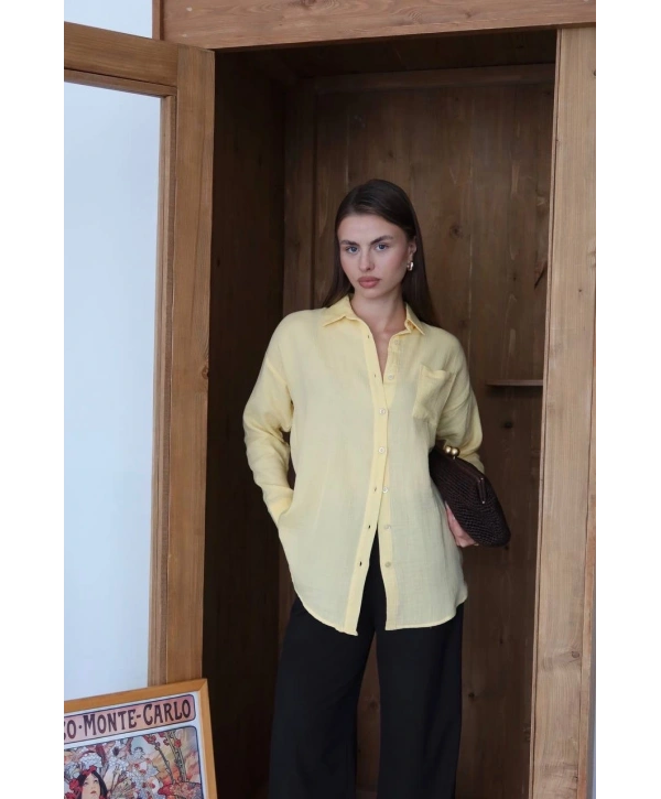 Tek cepli müslin gömlek sarı