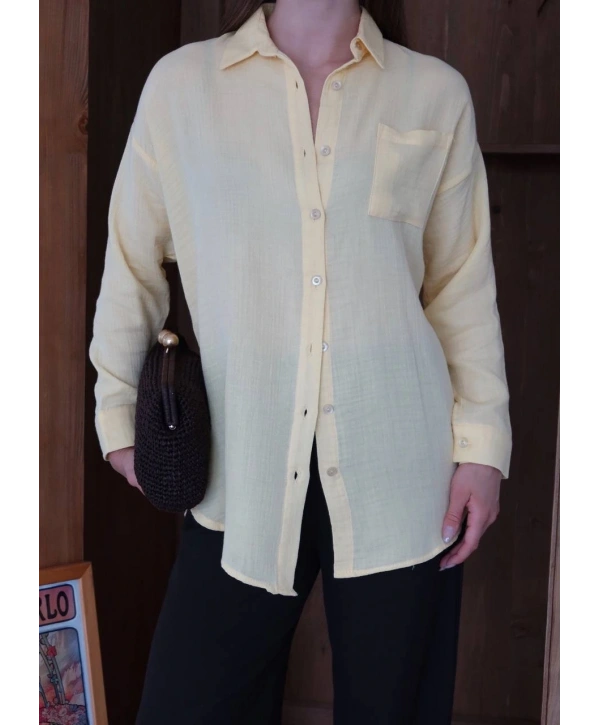 Tek cepli müslin gömlek sarı