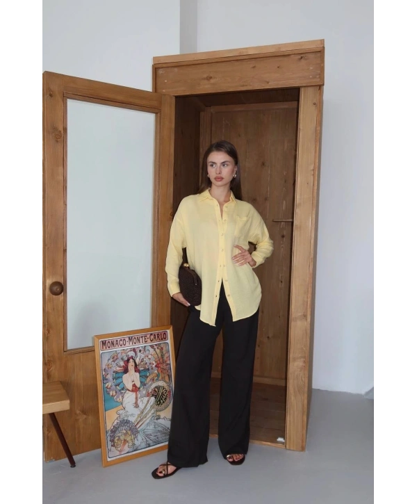 Tek cepli müslin gömlek sarı