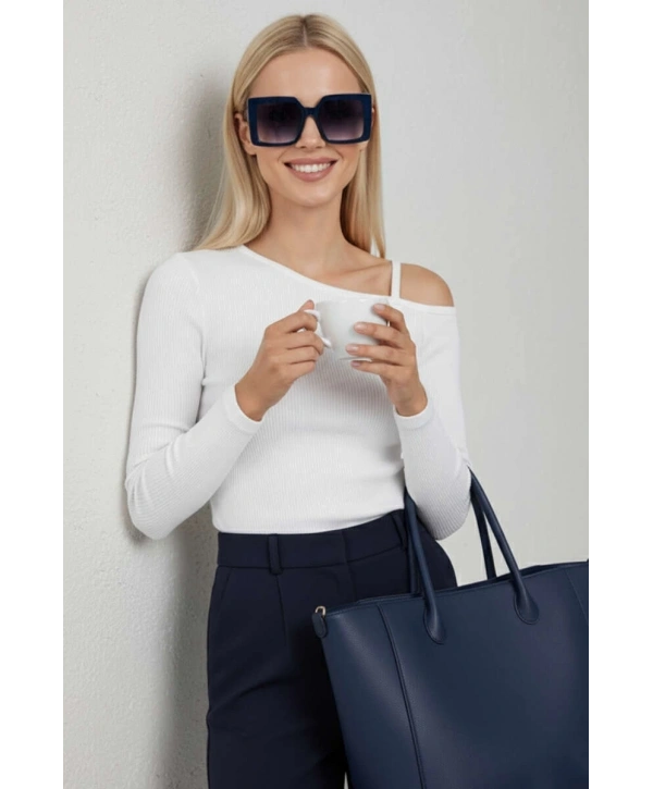 Tek Omuz İpli Bluz Beyaz T4328