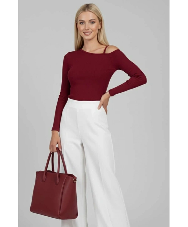 Tek Omuz İpli Bluz Bordo t4328