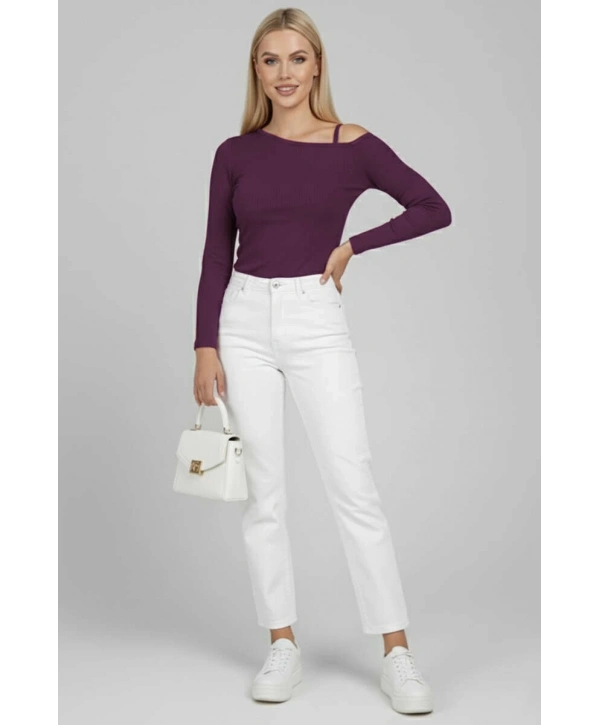 Tek Omuz İpli Bluz Mürdüm T4328