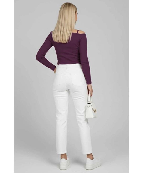 Tek Omuz İpli Bluz Mürdüm T4328