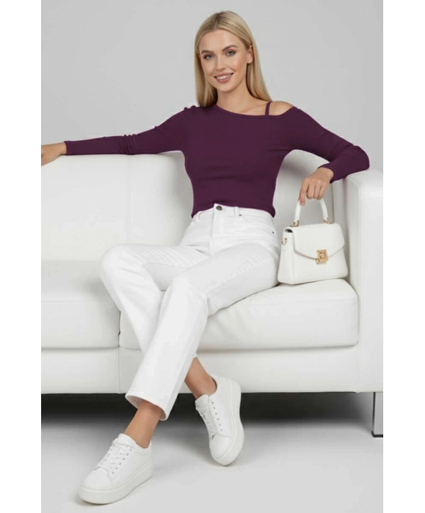 Tek Omuz İpli Bluz Mürdüm T4328