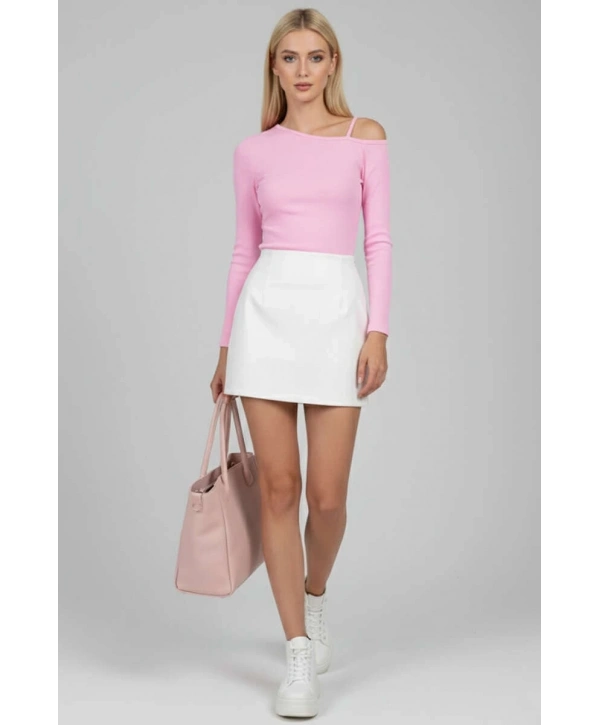 Tek Omuz İpli Bluz Pembe T4328