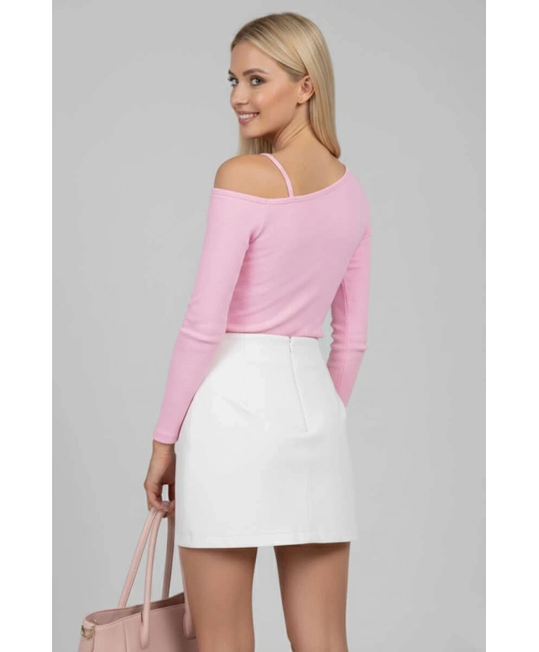 Tek Omuz İpli Bluz Pembe T4328