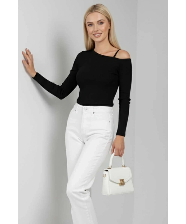 Tek Omuz İpli Bluz Siyah T4328