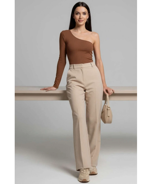 Tek Omuzlu Basic Bluz kahve T4275