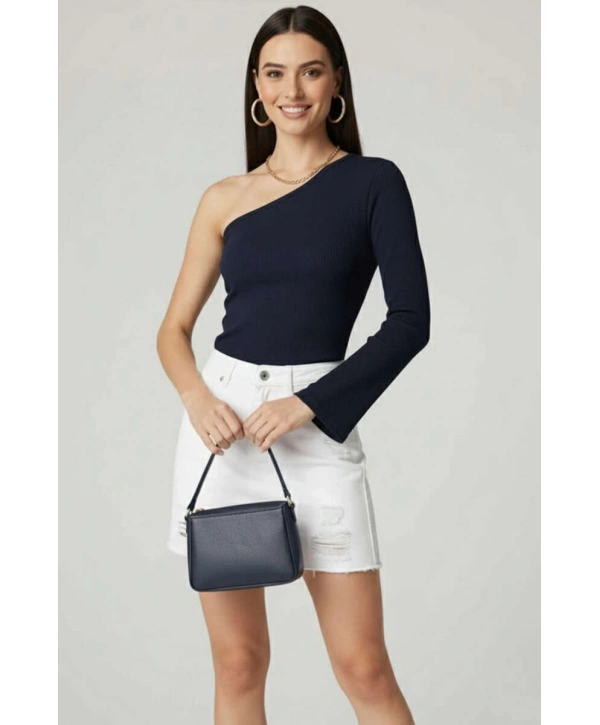 Tek Omuzlu Basic Bluz Lacivert T4275