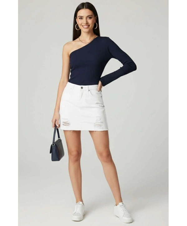 Tek Omuzlu Basic Bluz Lacivert T4275