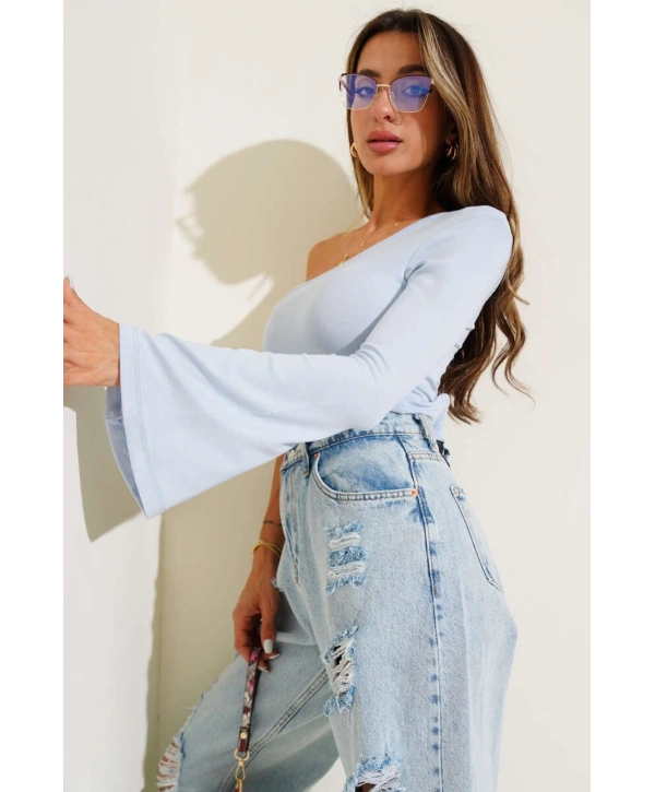Tek Omuzlu Basic Bluz Mavi T4275