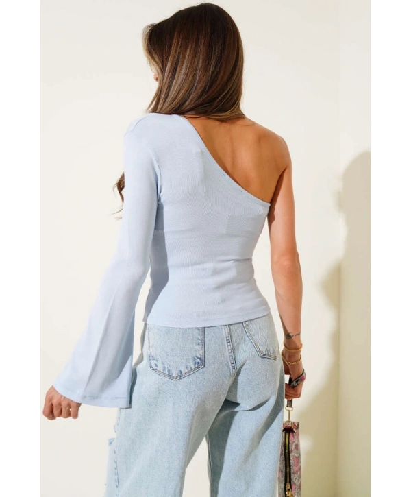 Tek Omuzlu Basic Bluz Mavi T4275