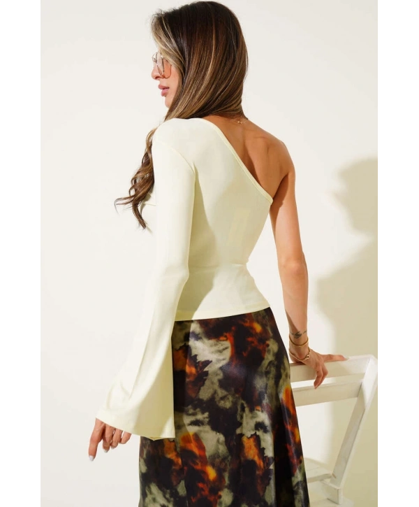 Tek Omuzlu Basic Bluz Sarı T4275