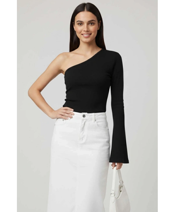 Tek Omuzlu Basic Bluz Siyah T4275