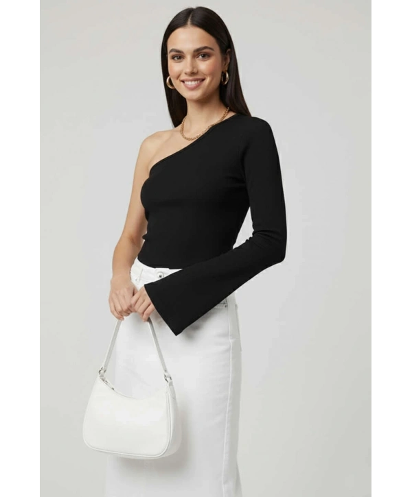 Tek Omuzlu Basic Bluz Siyah T4275