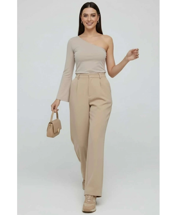 Tek Omuzlu Basic Bluz Vizon T4275