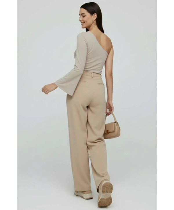 Tek Omuzlu Basic Bluz Vizon T4275