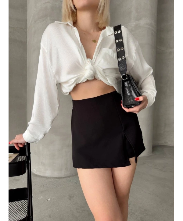 Tek yırtmajlı şort etek