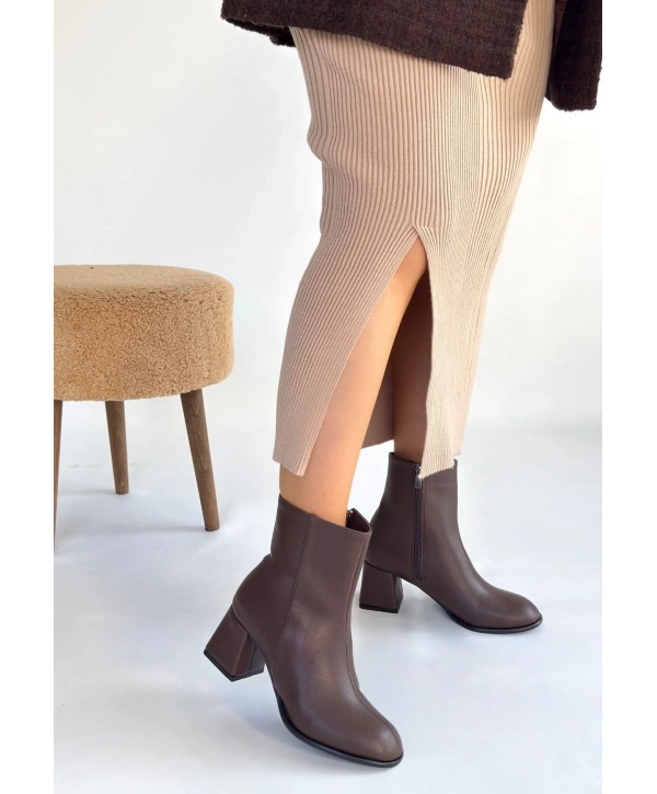 Tendy Kahverengi Cilt Topuklu Bot