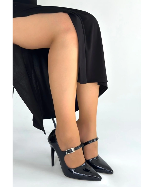 Tiej Siyah Rugan Stiletto Ayakkabı