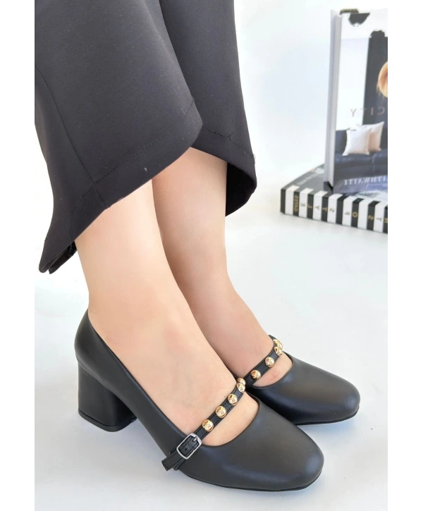 Tino Siyah Cilt Topuklu Ayakkabı