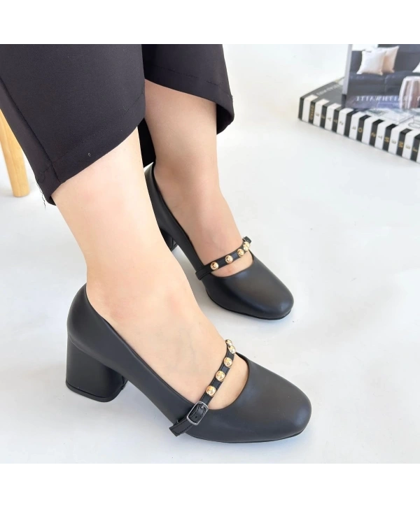 Tino Siyah Cilt Topuklu Ayakkabı