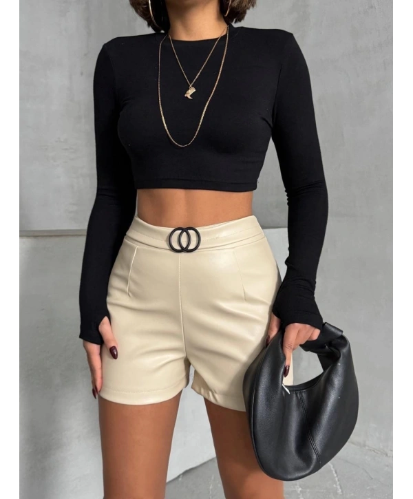 Tokalı deri şort h24444