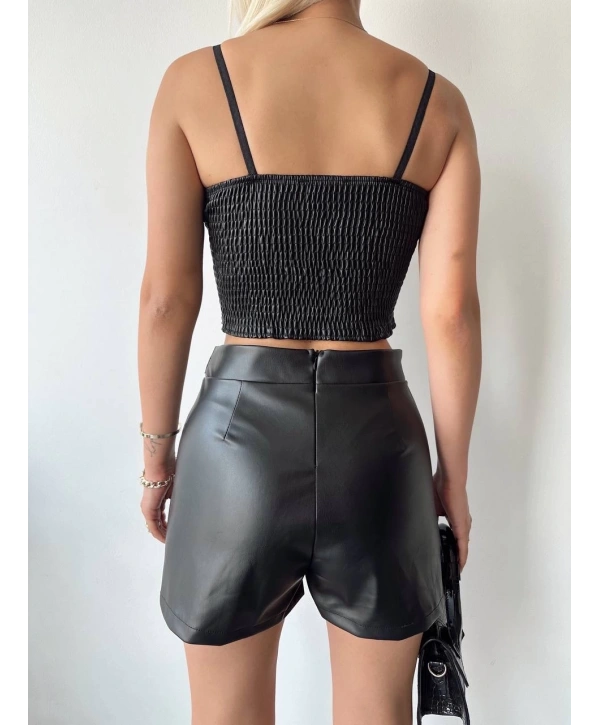 Tokalı deri şort siyah s24444