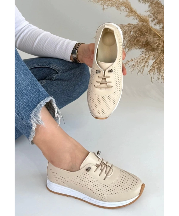 Tone Bej Cilt Bağcıklı Spor Ayakkabı