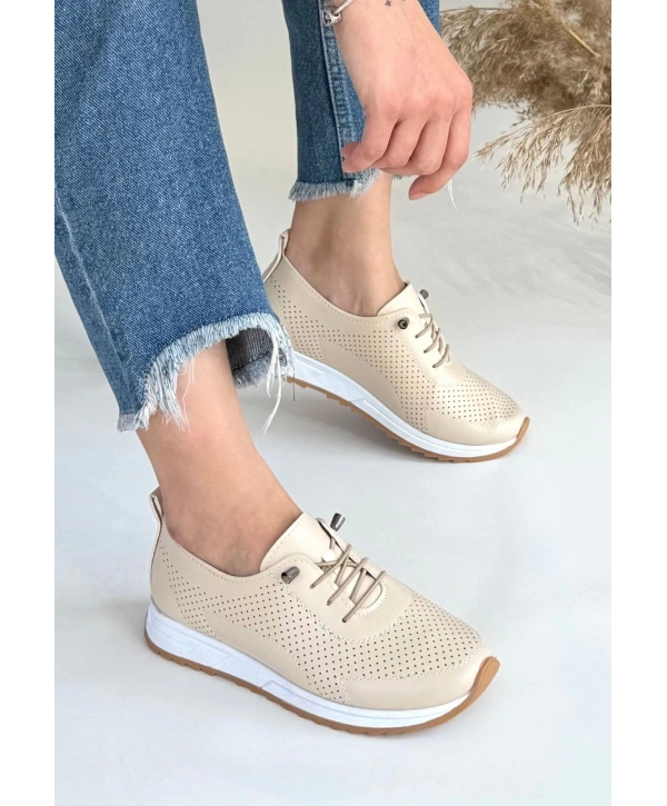 Tone Bej Cilt Bağcıklı Spor Ayakkabı