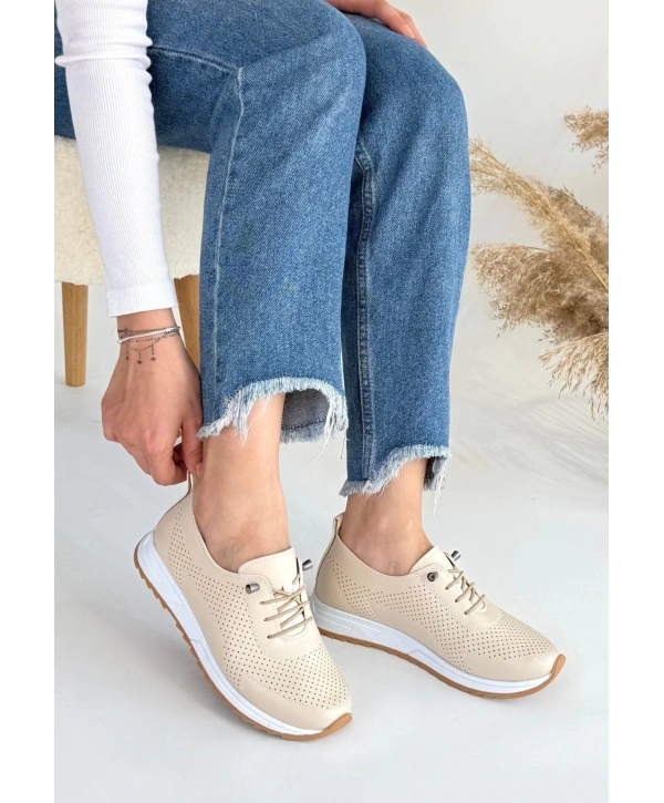 Tone Bej Cilt Bağcıklı Spor Ayakkabı