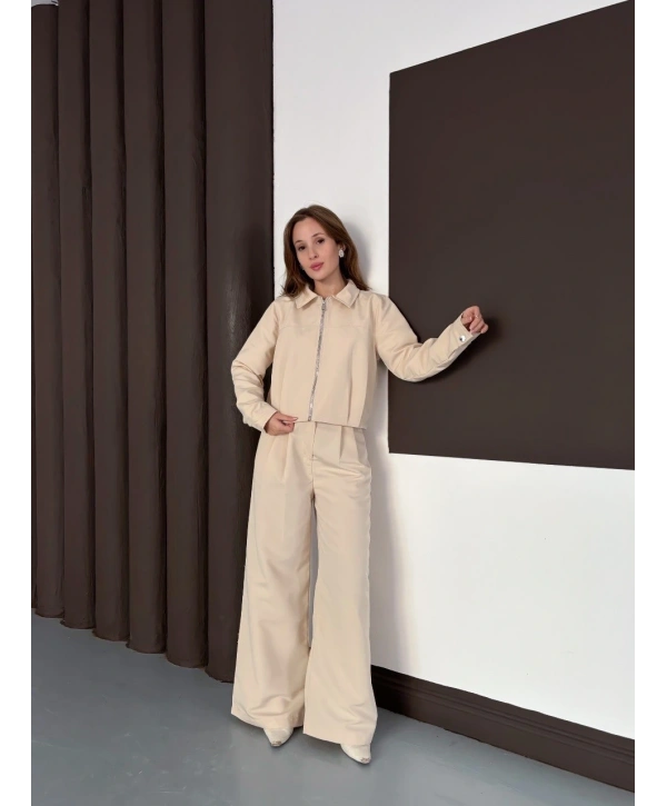 Trenç takım alt üst bej ons