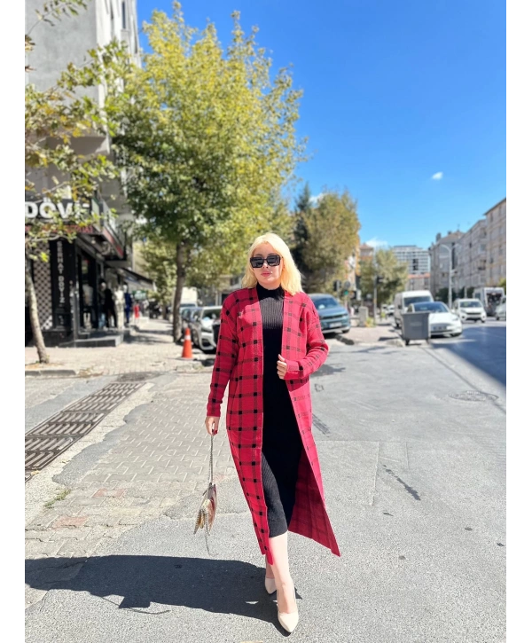 Triko Hırka elbise ikili takım kırmızıSiyah