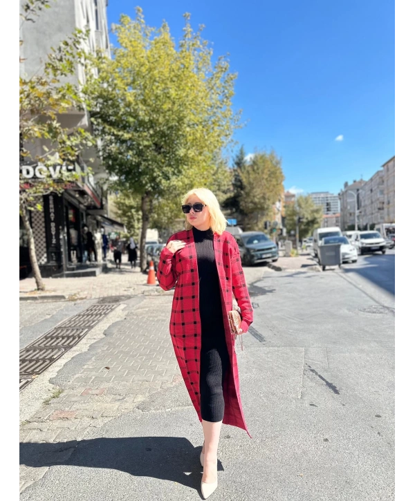 Triko Hırka elbise ikili takım kırmızıSiyah