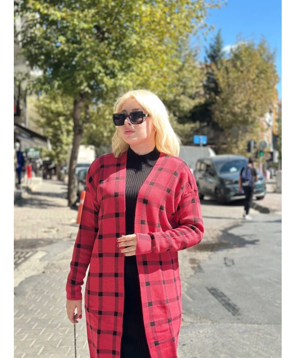 Triko Hırka elbise ikili takım kırmızıSiyah