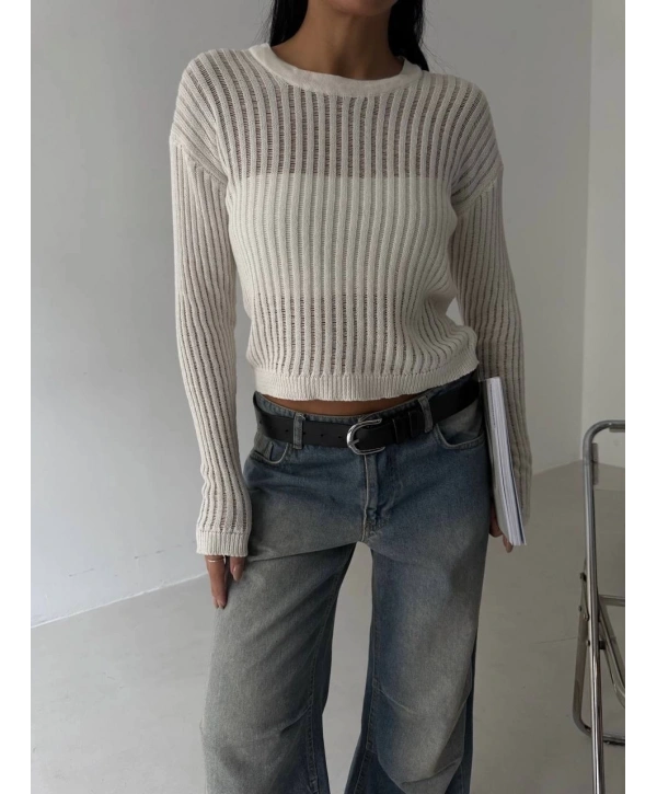 Triko transparent bluz beyaz