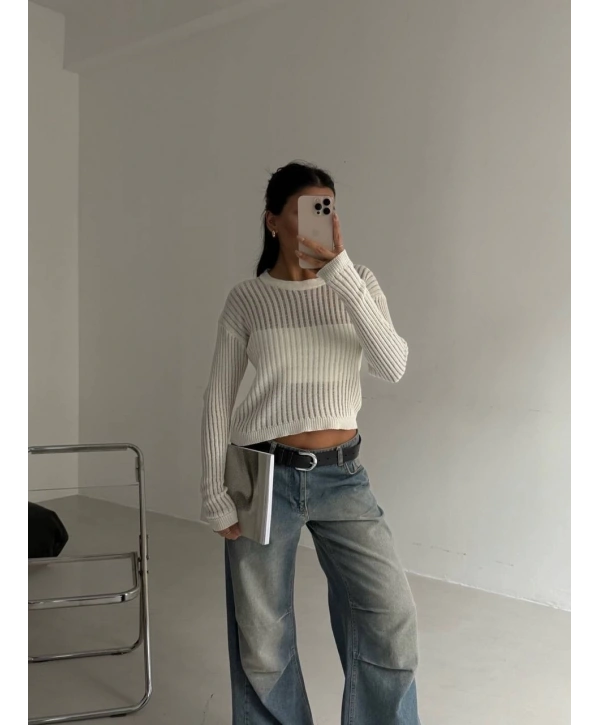 Triko transparent bluz beyaz