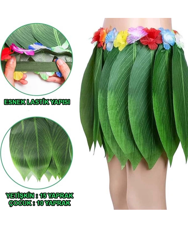 Tropikal Esintili Hawaii Yapraklı Parti Eteği Yetişkin Boy