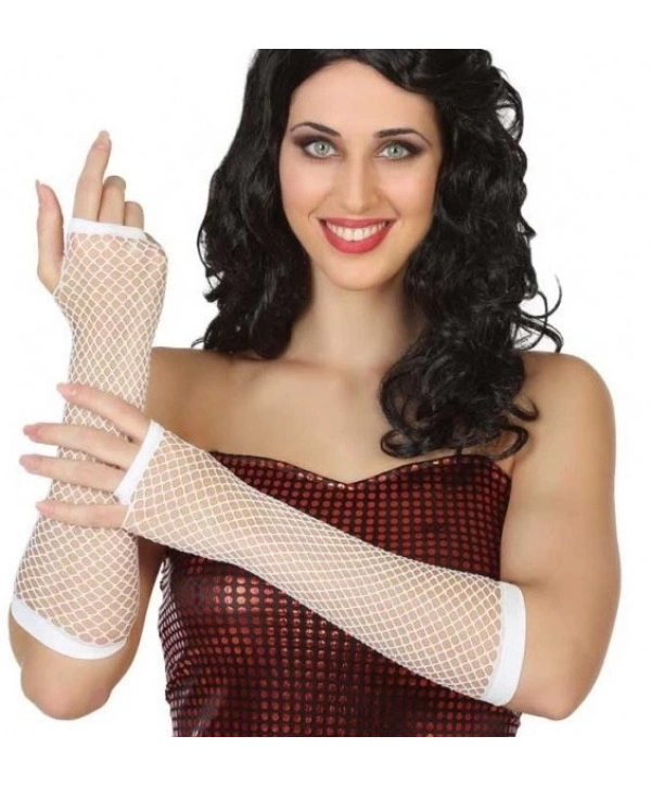 Uzun File Örgü Eldiven Beyaz Renk