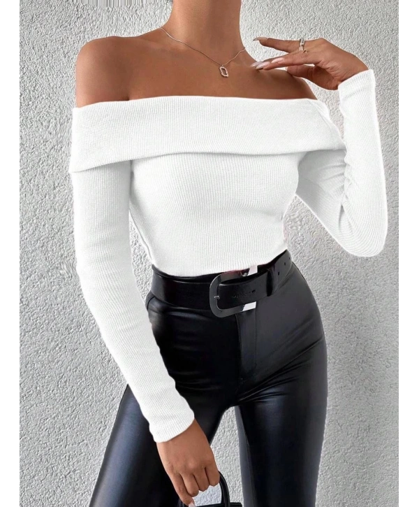 Uzun kol madonna yaka bluz beyaz