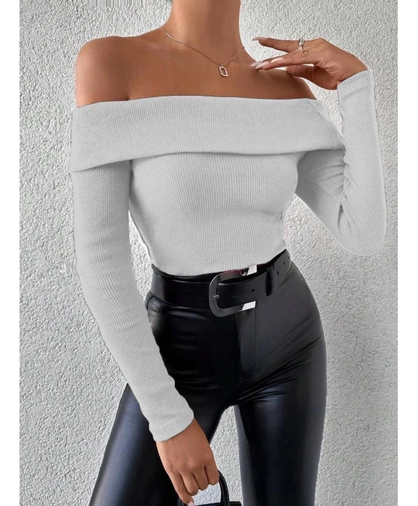 Uzun kol madonna yaka bluz gri