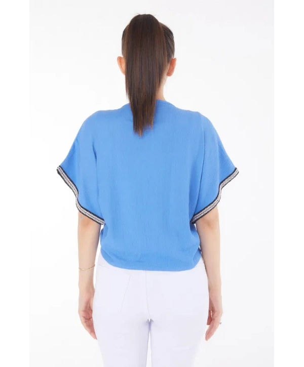 V yaka büzgülü detaylı bluz