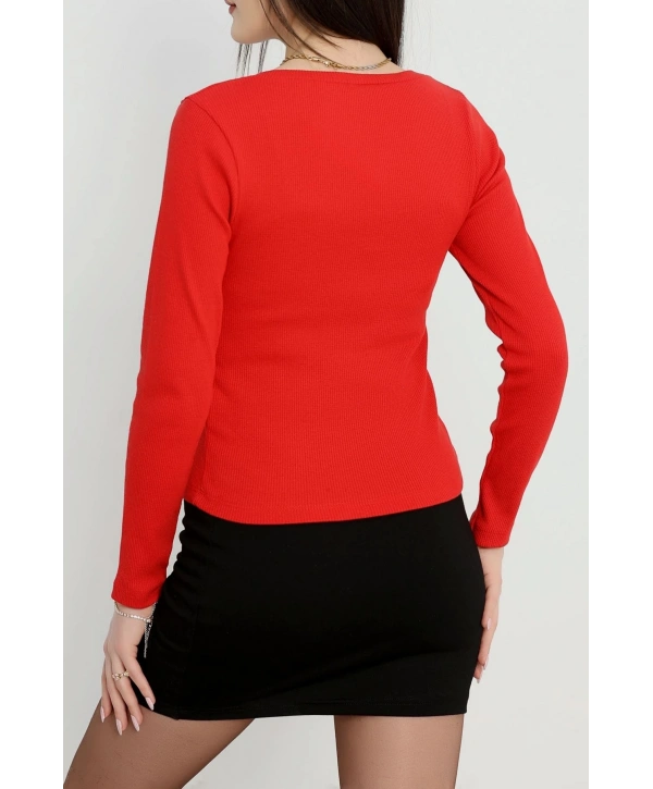 V yaka kaşkorse bluz kırmızı a3699