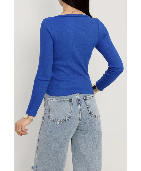 V yaka kaşkorse bluz saks mavisi a3699