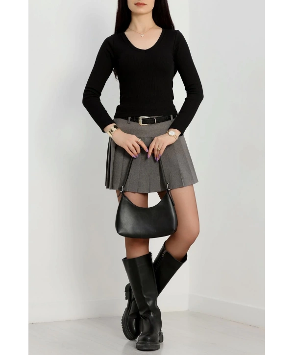 V yaka kaşkorse bluz siyah a3699