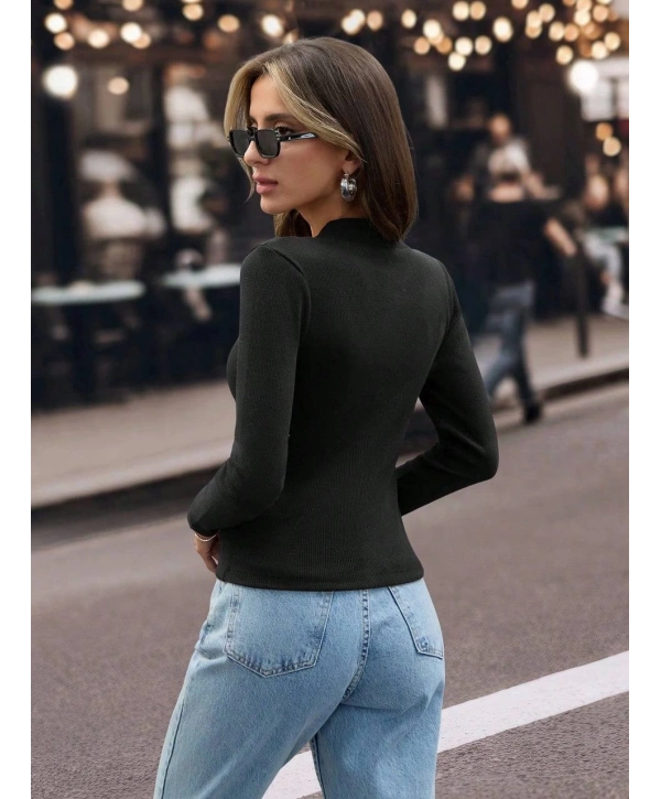 V yaka kaşkorse bluz siyah w3817