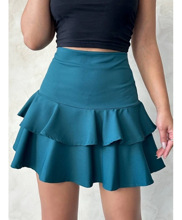 Valonlu fırfırlı etek yeşil s24681