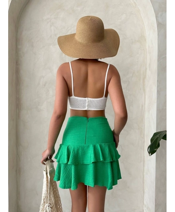 Valonlu fırfırlı etek yeşil s24681