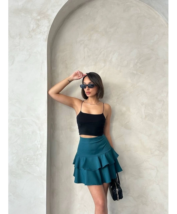 Valonlu fırfırlı etek yeşil s24681